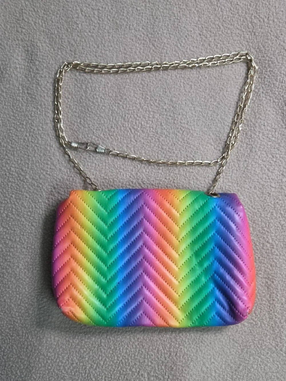 Rainbow Quilted Crossbody Bag with Gold Chain - Picture 2 of 3